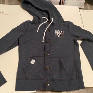 Hollister Navy Blue Button Up Hoodie